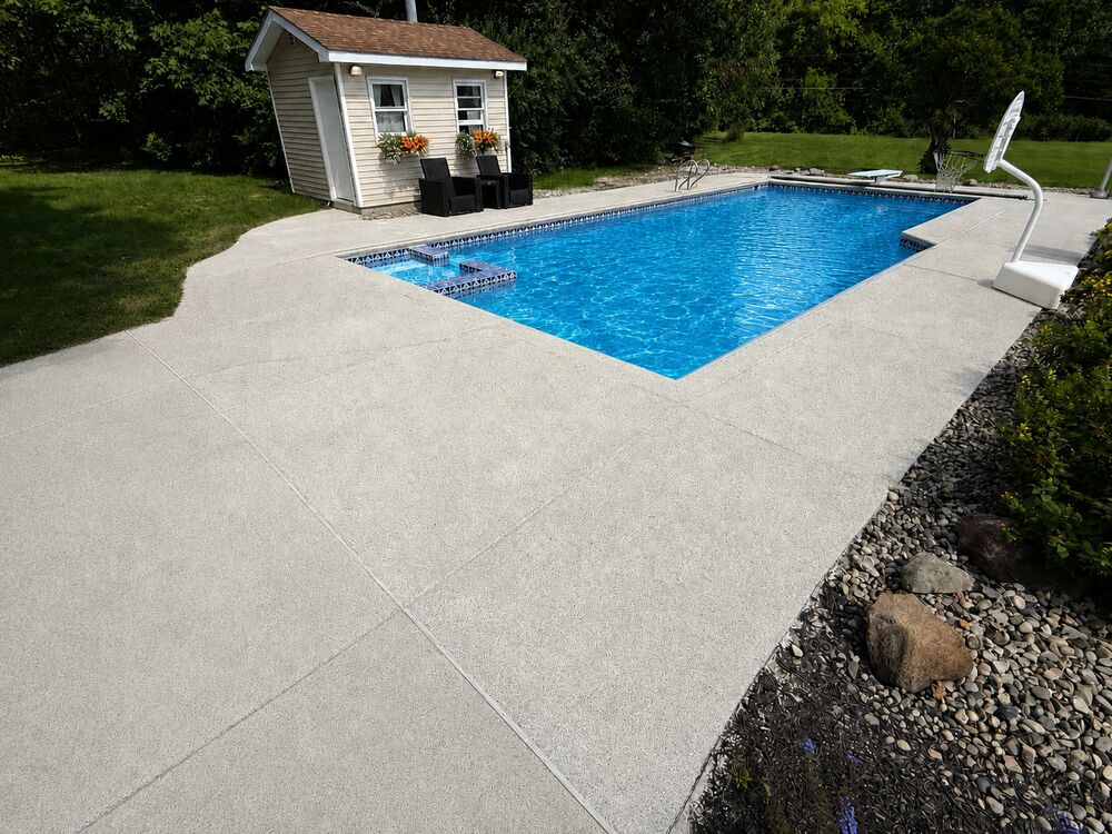 Completed residential vinyl pool tile, skimmer, coping, and deck renovation